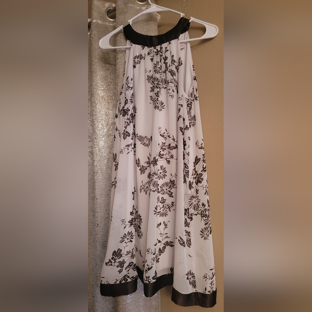 Black and White Floral Halter Dress